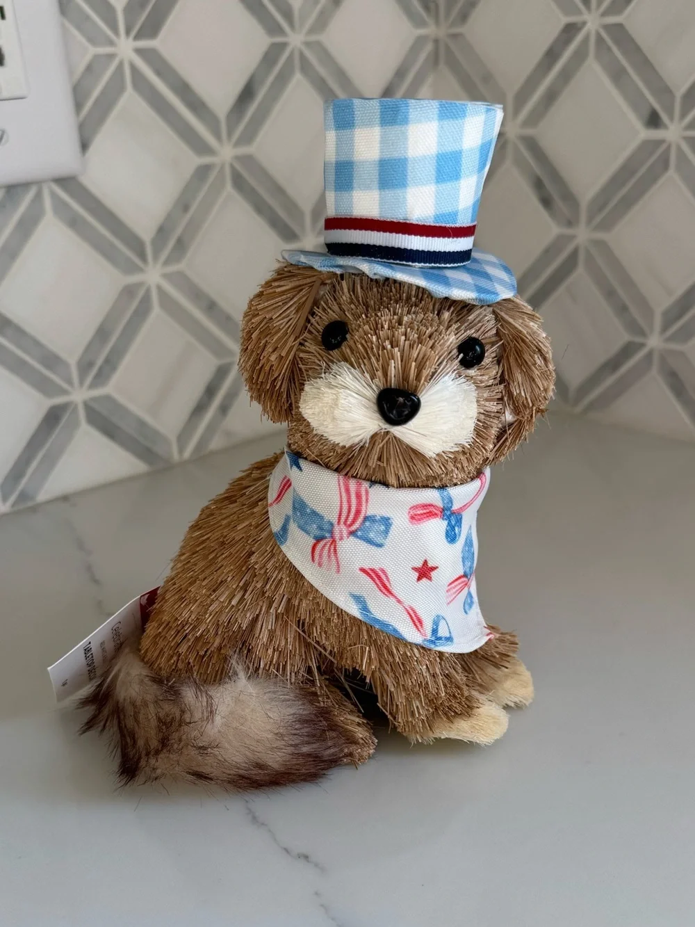 Patriotic straw dog decor
